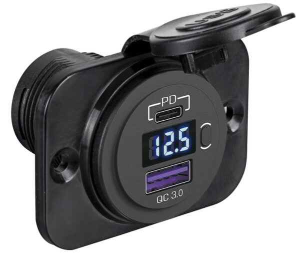 PRESA DI CORRENTE DOPPIA VOLTIMETRO E USB
